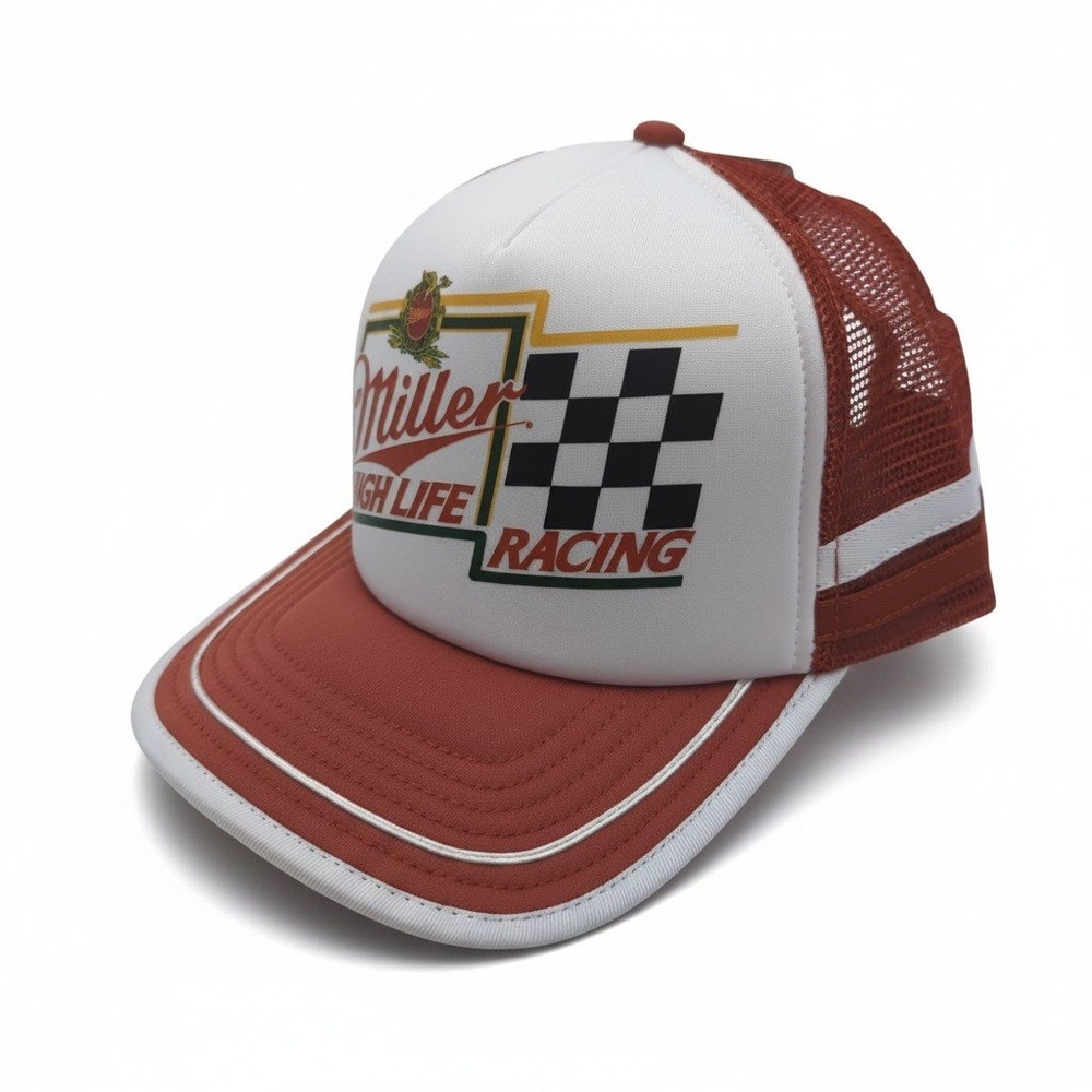 Miller High Life Racing Trucker Hat Red White Mesh Snapback Mad Engine Cap